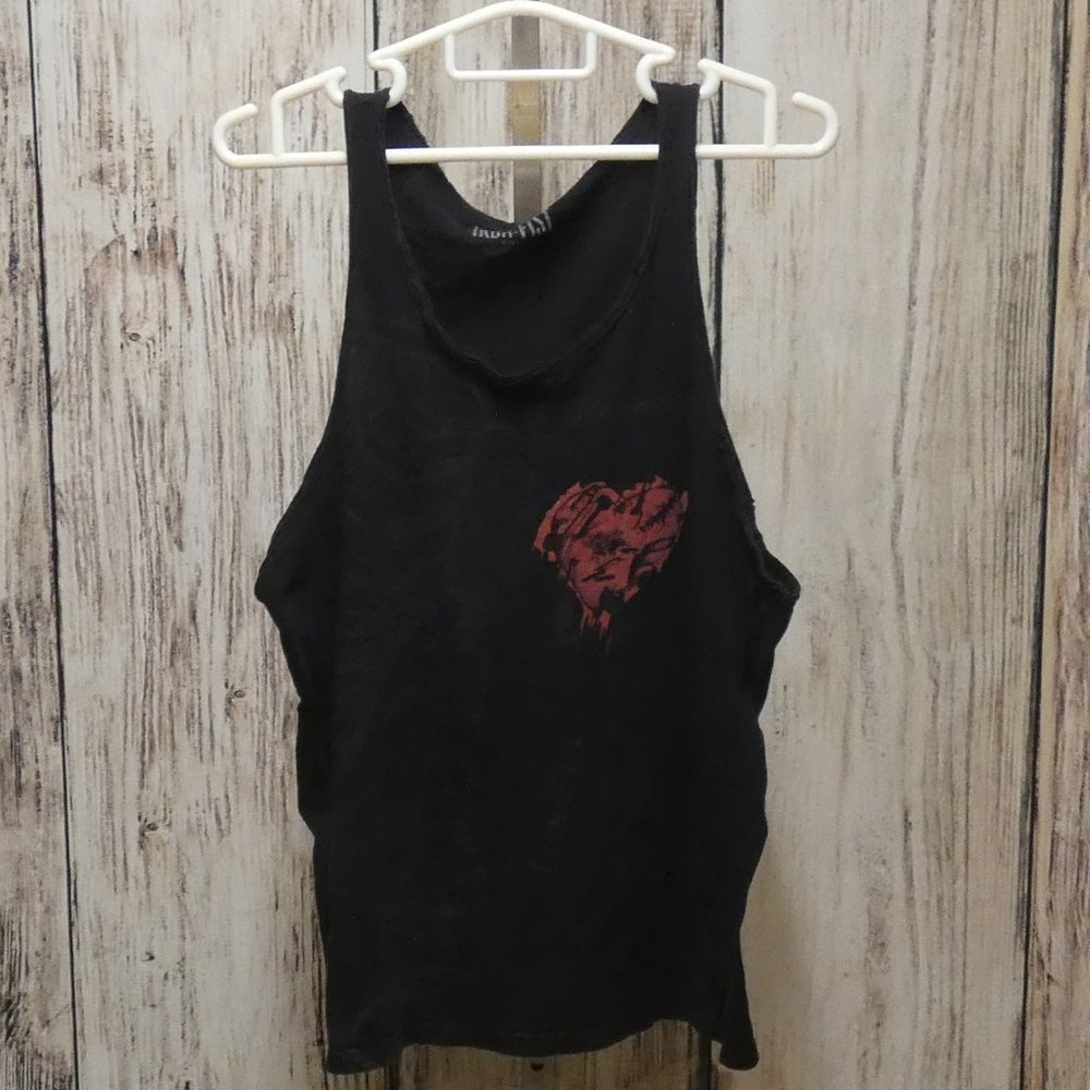 IRON  FIST Skeleton & Heart Distressed Black Goth Tank Top Size XL
